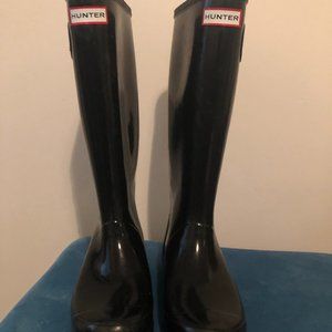 Huntress Black Gloss Wellies Wide Calf Size 7